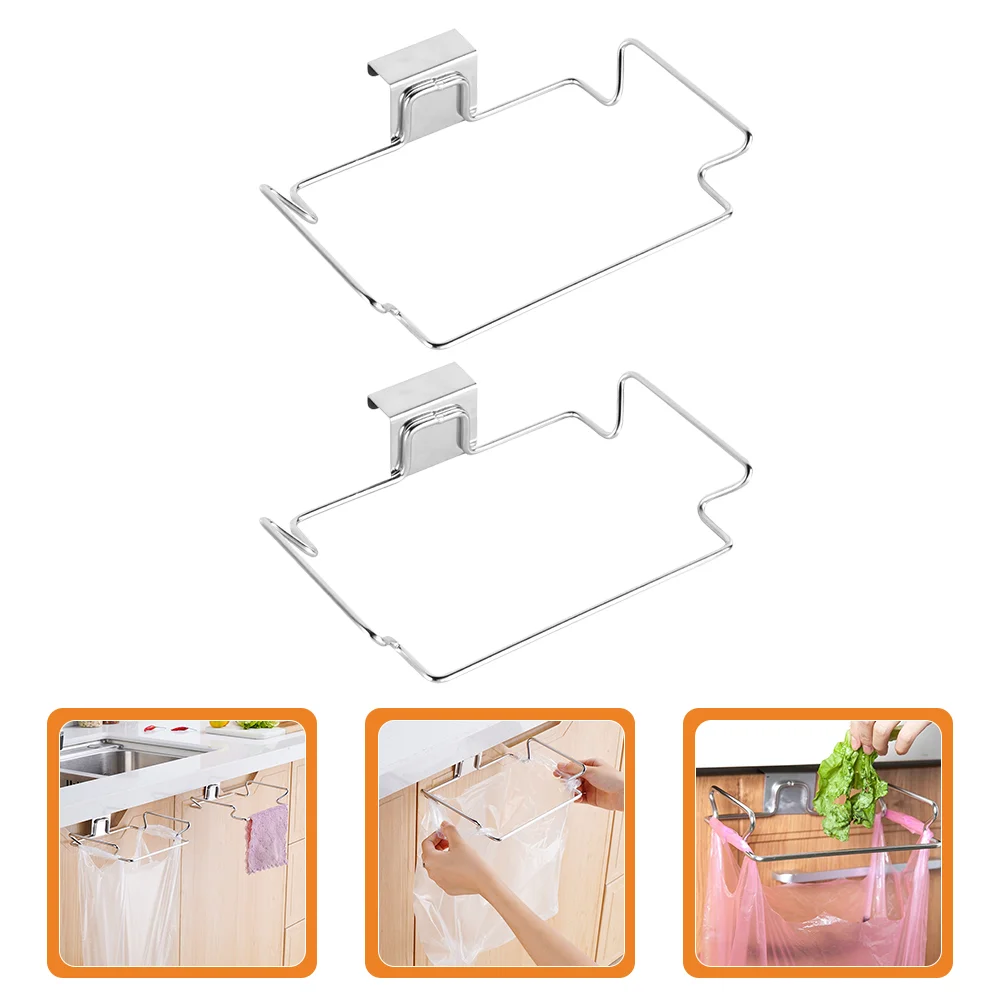 

2pcs Stainless Steel Hanging Trash Bag Holder Over The Cabinet Plastic Bag Holders