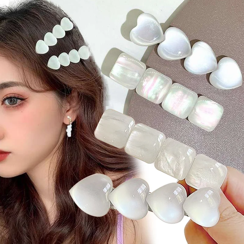 

2PCS Fashion Heart Cymophane Resin Stripe Hair Clip White Opal Hairpin Lady Bang Side Barrette Simple Bobby Pin Headwear Hairpin