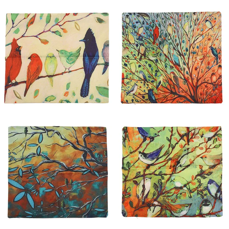 Акция! Набор из 4 картин маслом Яркие Птицы стоячие на ветке деревьев