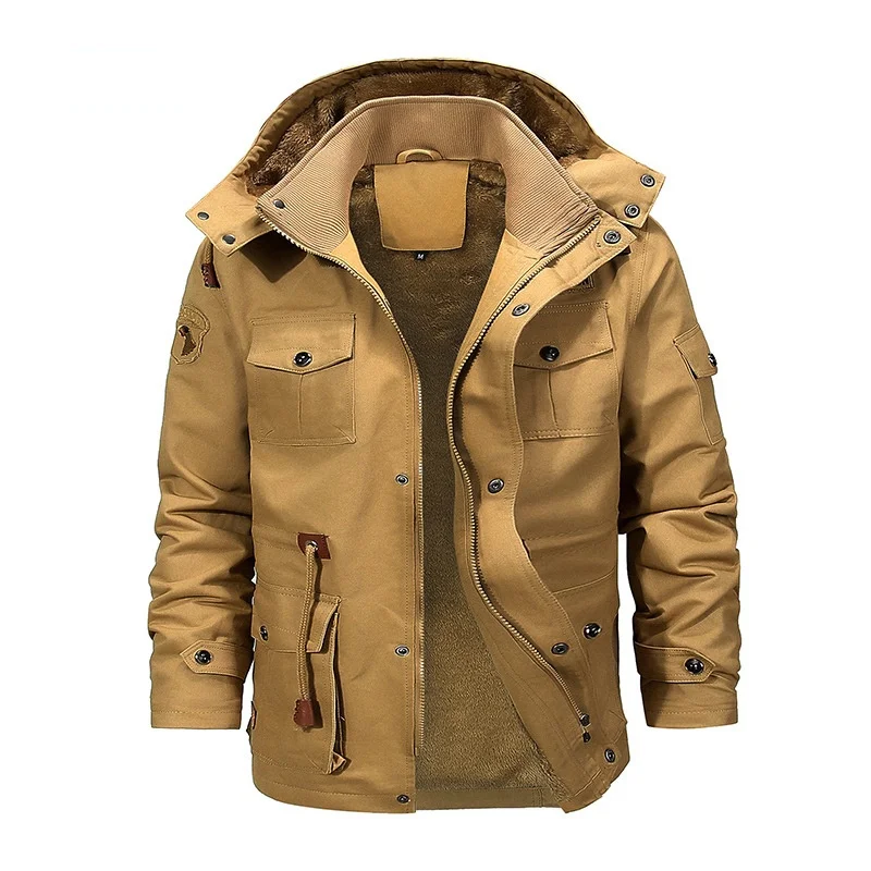 

Dinboa-chaqueta Militar Para Hombre, Prendas De Vestir Informales Con Forro Polar, Abrigos Cálidos Con Capucha, Chaquetas Bomber