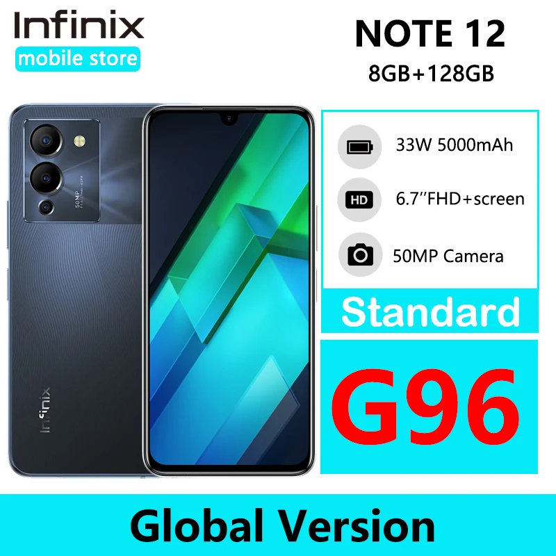 

Global Version infinix NOTE 12 8GB 128GB Smartphone Helio G96 Mobile Phone 6.7" FHD+ AMOLED Display 50MP Triple Camera