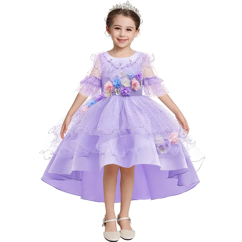 

Girls Dress 2-10Y Three-dimensional Flower Skirt Mesh Princess Dress Trailing Dress Dress Birthday Party Dress Girl Dress