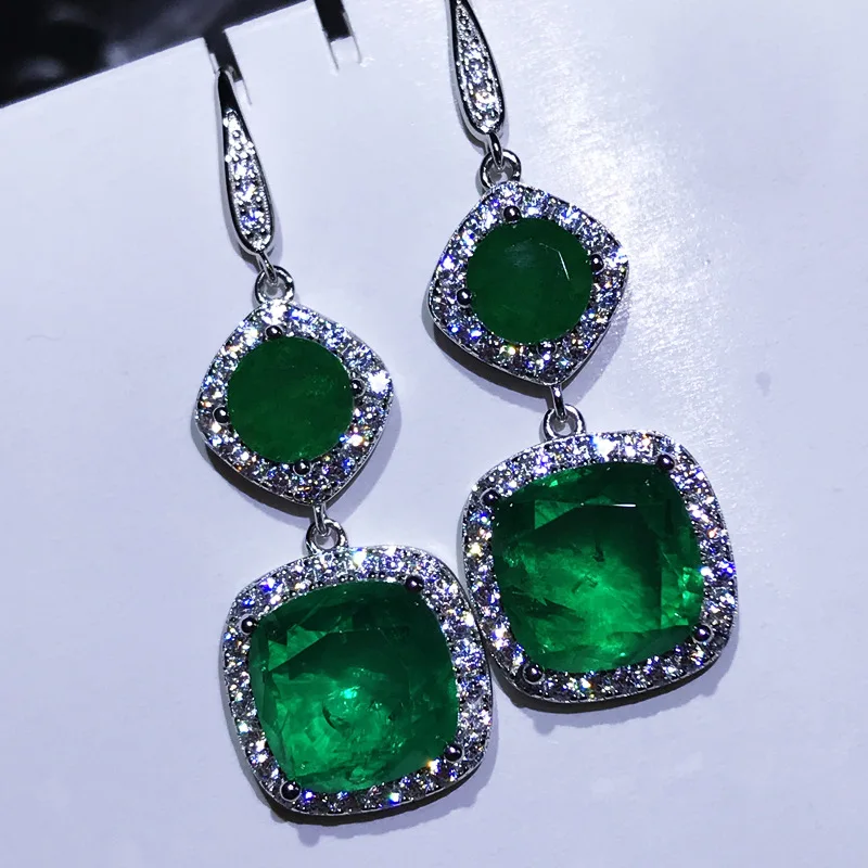 

Женские серьги-подвески из серебра 925 пробы, с изумрудом