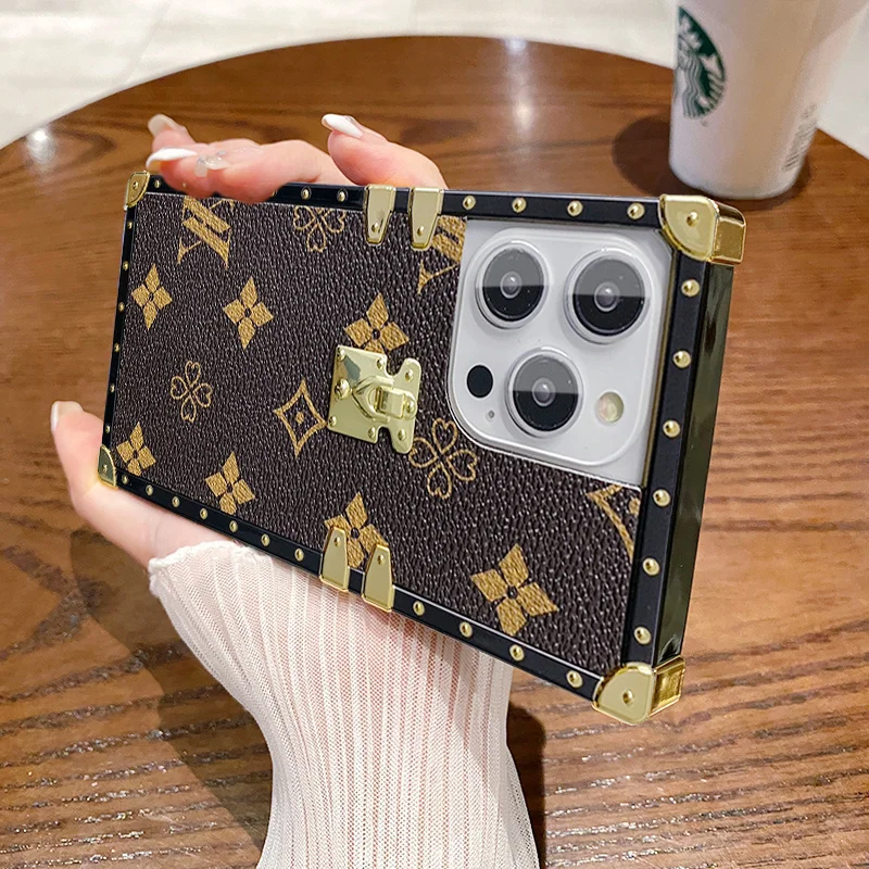 

New Luxurious Brand Square PU Leather Phone Case For Samsung S9 S10 S20 S21 S22 S23 Plus + Ultra Fe Note 8 9 10 20 Fashion Cover