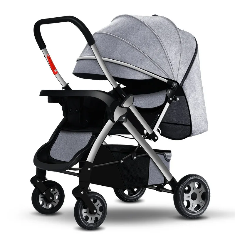 High Landscape Baby Stroller Two-way Sitting, Reclining and Light Four-wheeled Shock Absorber for Four Seasons Baby Stroller