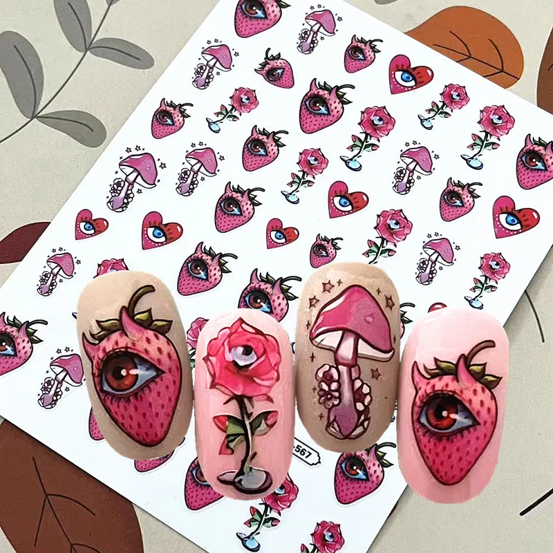 Новейший дизайн с клубничными глазами 3D самоклеящаяся наклейка слайдер