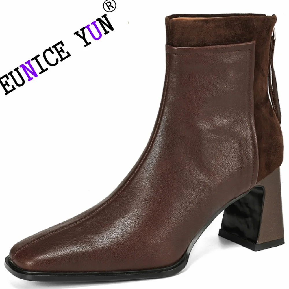 Ботильоны женские из натуральной кожи на толстом каблуке Размеры 33-40