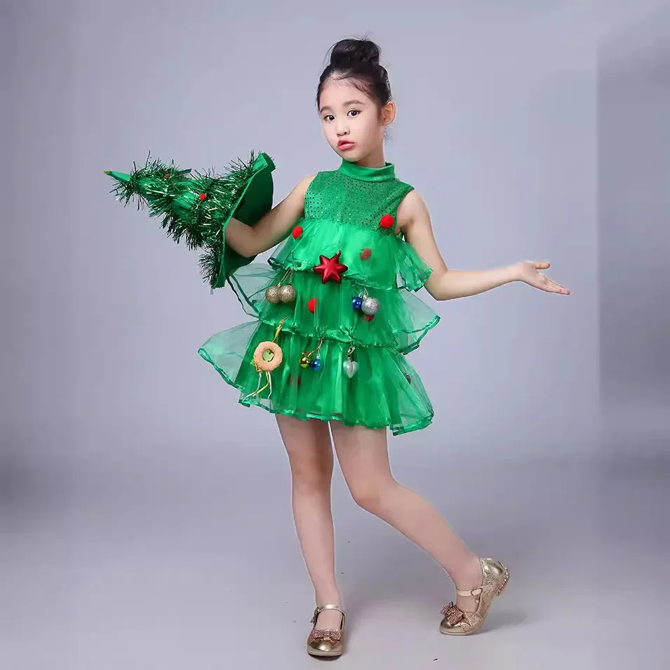 2025 Christmas Kids Girls Cosplay Santa Claus Costume Children Role Play Xmas Tree Suit Clothes Festival Outfit