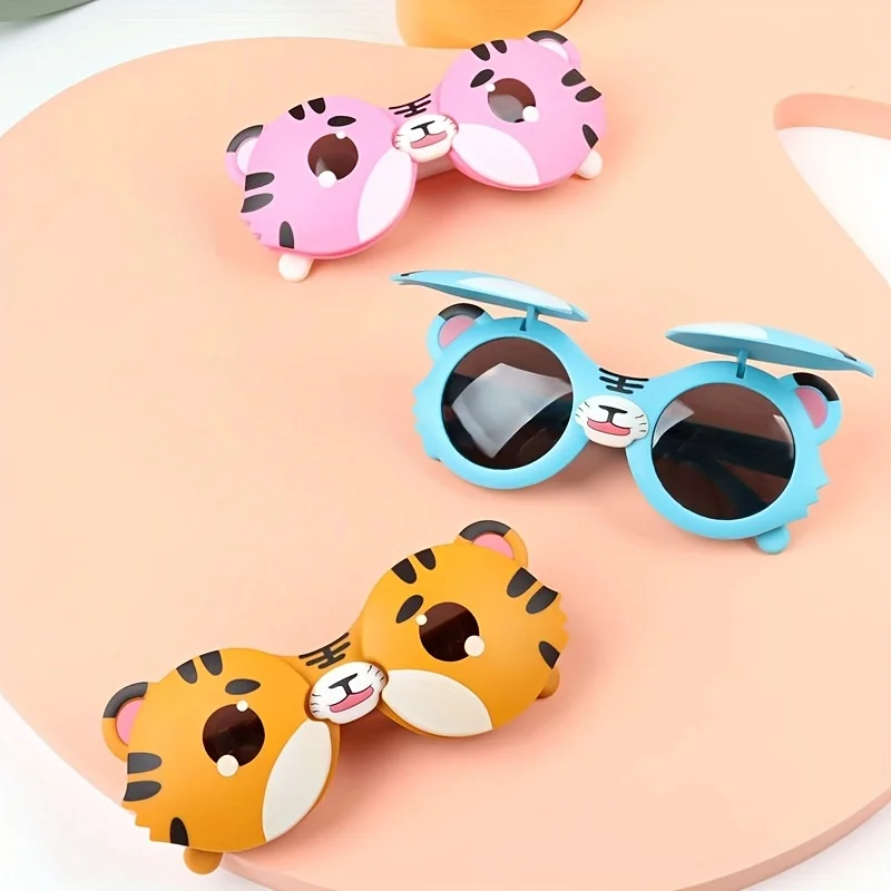 

Круглые Солнцезащитные очки с милым тигром для девочек и мальчиков, декоративные аксессуары для уличной фотосъемки с УФ-защитой