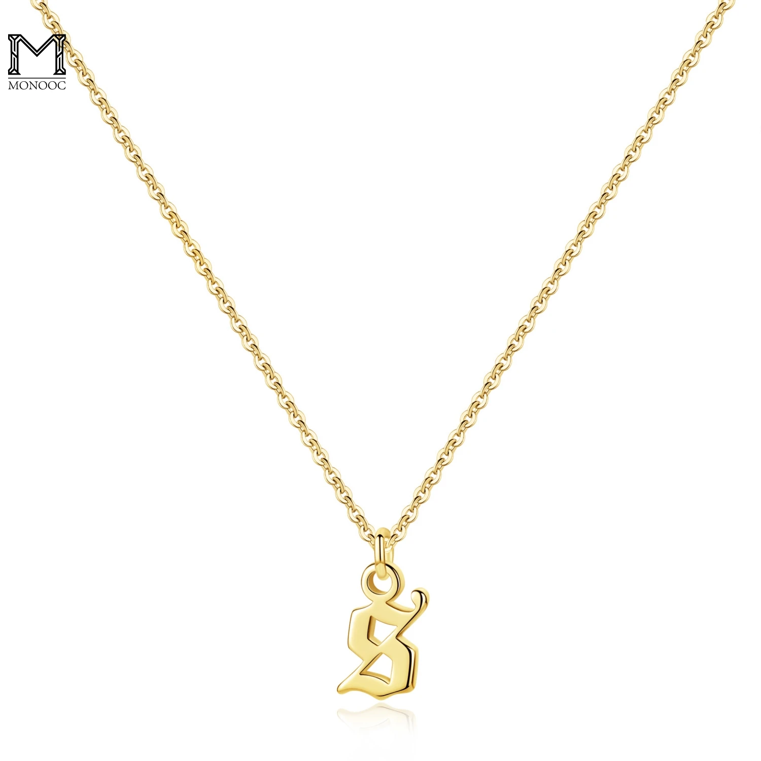 

MONOOC Old English Initial Necklace 14K Gold Plated Letter Pendant Dainty Adjustable Tiny Initial Necklaces for Men Women Girls