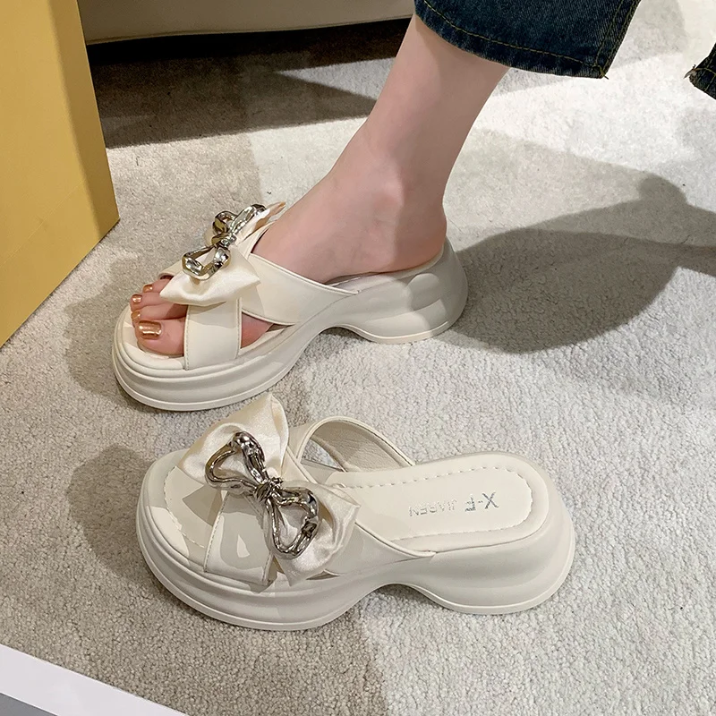 

Женские шлепанцы на плоской подошве, роскошные шлепанцы на средней платформе с бантом-бабочкой, дизайнерские Шлепанцы из ПУ кожи, 2023