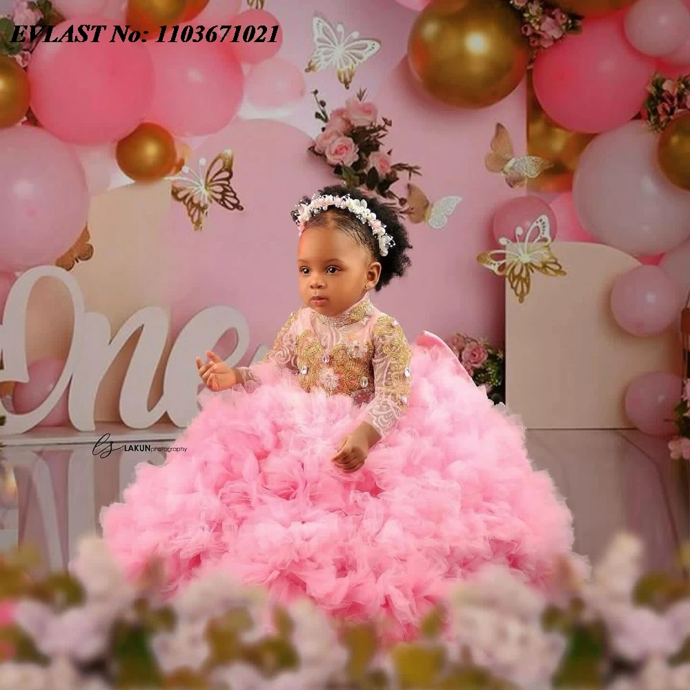 EVLAST милые розовые румяна с длинным рукавом Цветочное платье для девушек свадеб