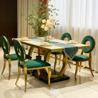 modern light french stainless steel bright rock version simple home marble light luxury dining table and chair high end metal