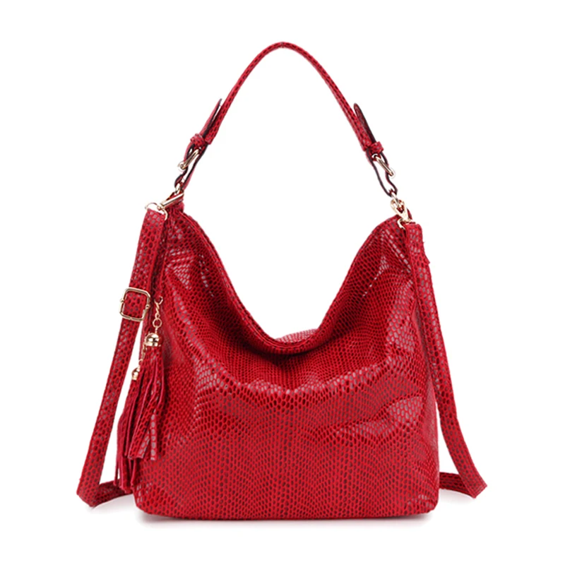 Snake Pattern Designer Women Shoulder Bag 2022 Female Serpentine Hobo Bag Tassel Handbag Purse Big Red Tote Ladies Hand Bags