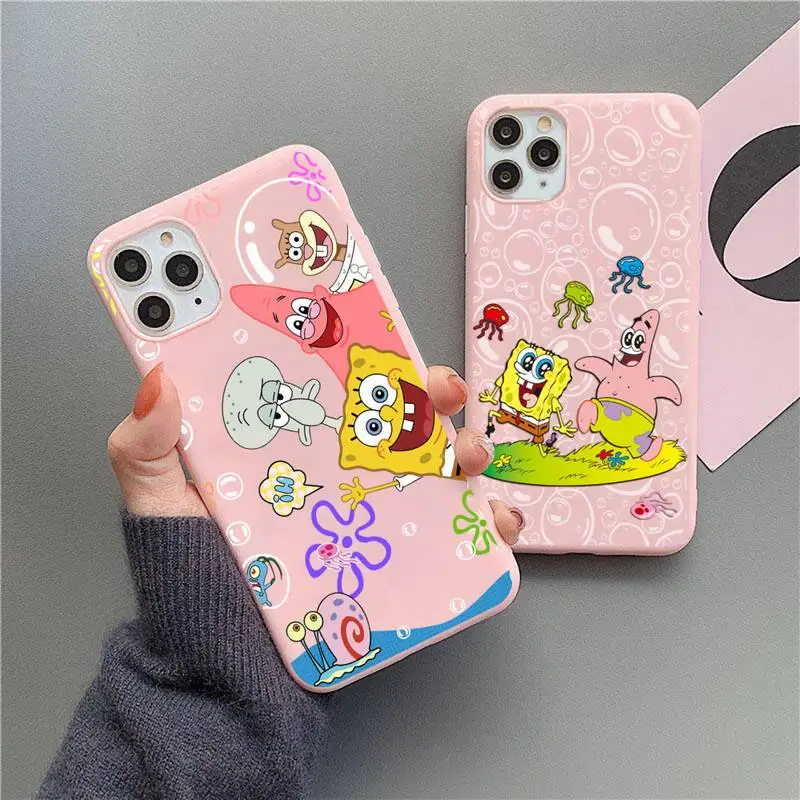 

Cartoon Best Friends SpongeBob SquarePants Phone Case For iphone 14 Plus 13 12 Mini 11 Pro Max XS X XS XR Candy Pink Cover