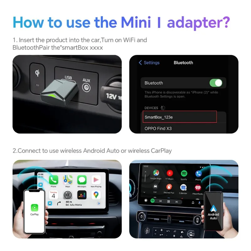 Фото Проводной и беспроводной CarPlay Box 2-в-1 Android Auto Автомобильный интеллектуальный модуль соединения автомобиля-машины USB Ttpe-C CarPlay и auto №2