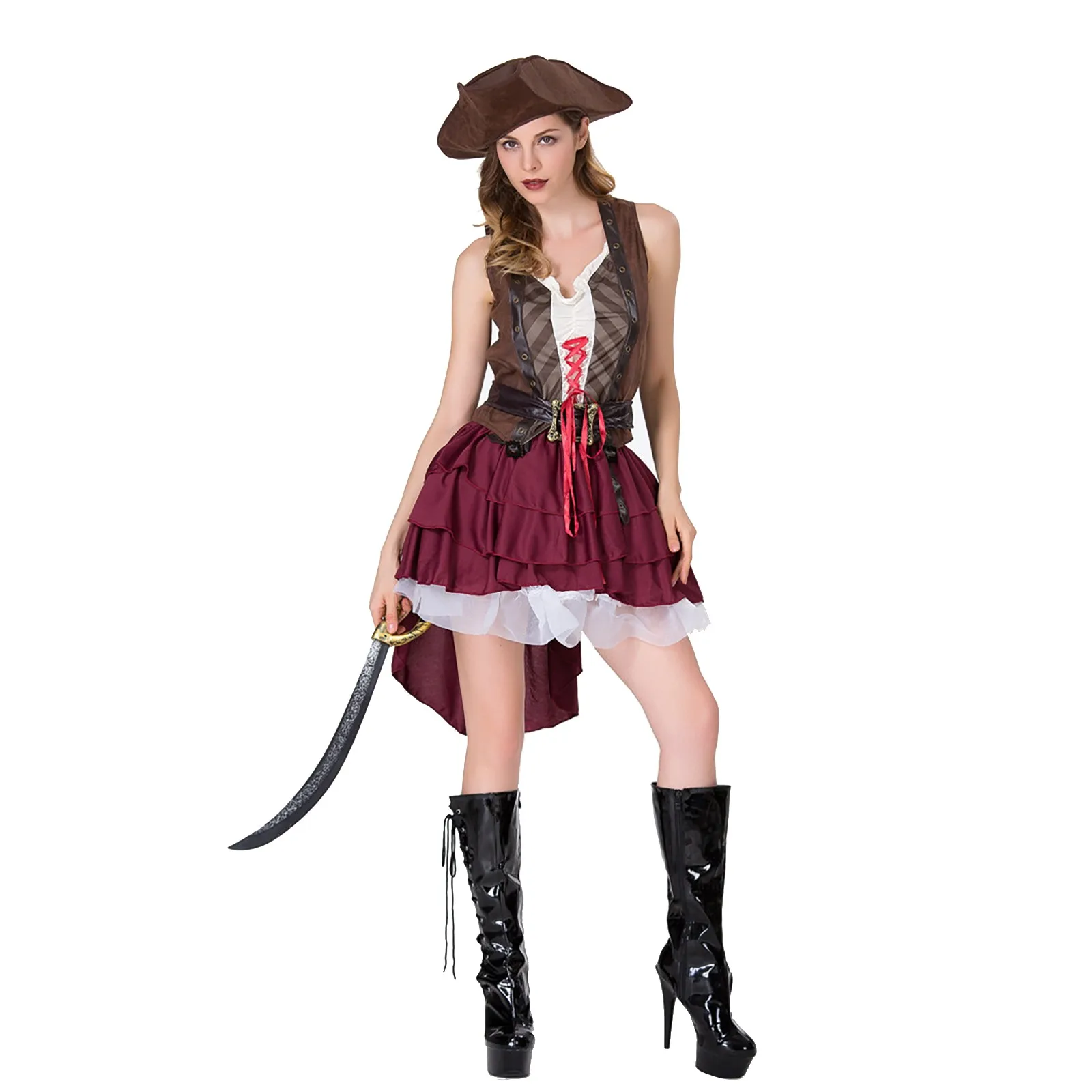 

Women Halloween Cosplay Sexy Dress Hat Belt Costume Party Dresses Set Outfits Medieval Costume Women Black