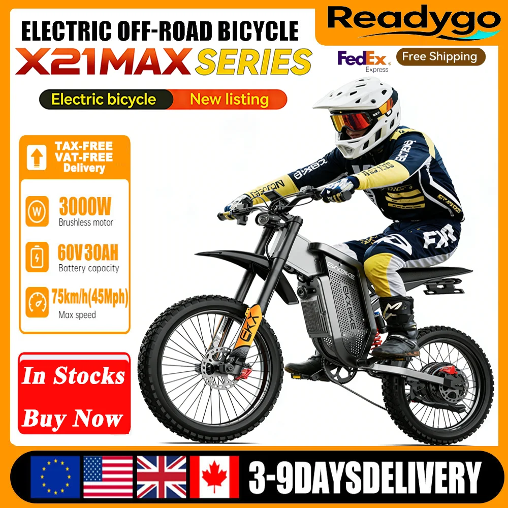 Фото Электрический внедорожный мотоцикл Readygo EKX X21 Max 3000W, аккумулятор 60V 30Ah, скорость 85 км/ч, бесщеточный двигатель, для взрослых №1