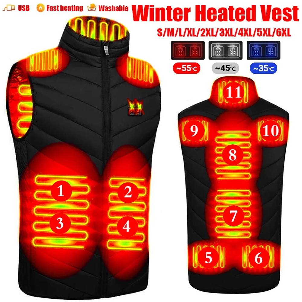 Heating jacket, USB smart switch 2-11 zone heating vest, electric heating hunting vest, men's and women's heating padded jacket