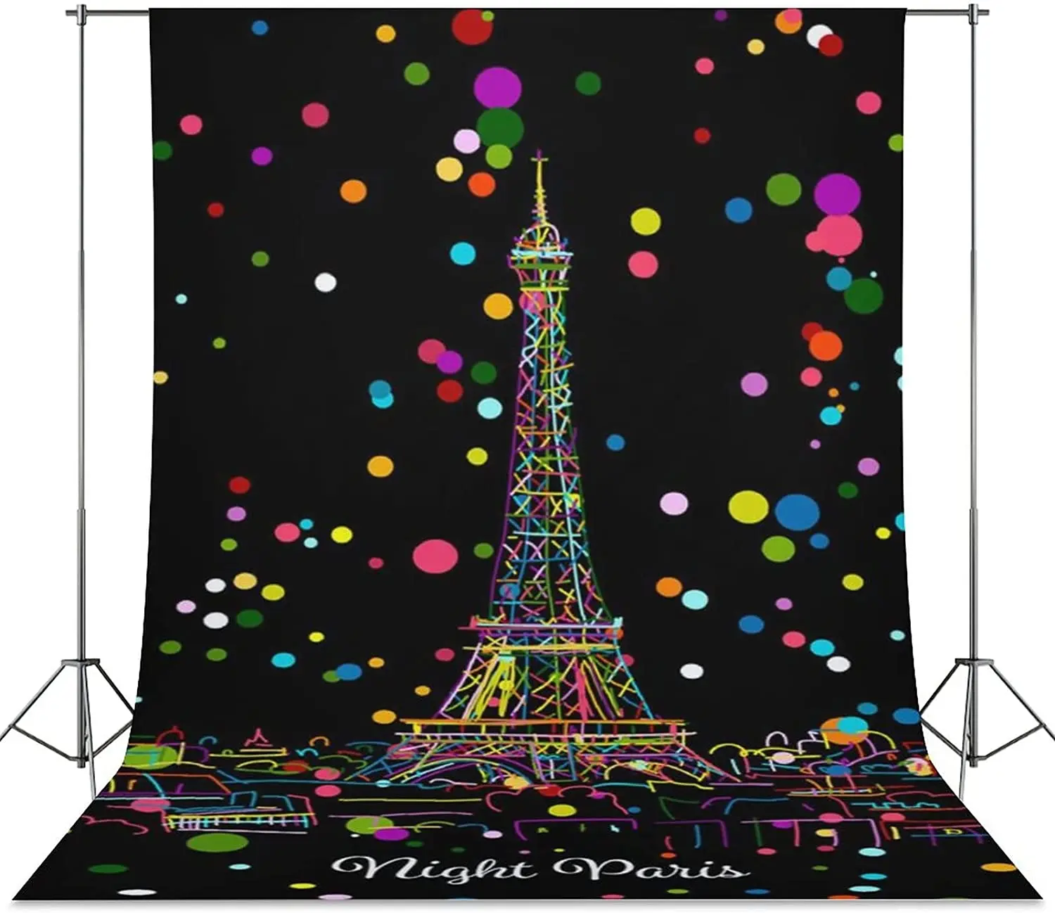 

Night Paris Eifel Tower Colorful Polka Dot Photography Backdrop Banner For Studio Prop Shoot Party Decoration Photo Background