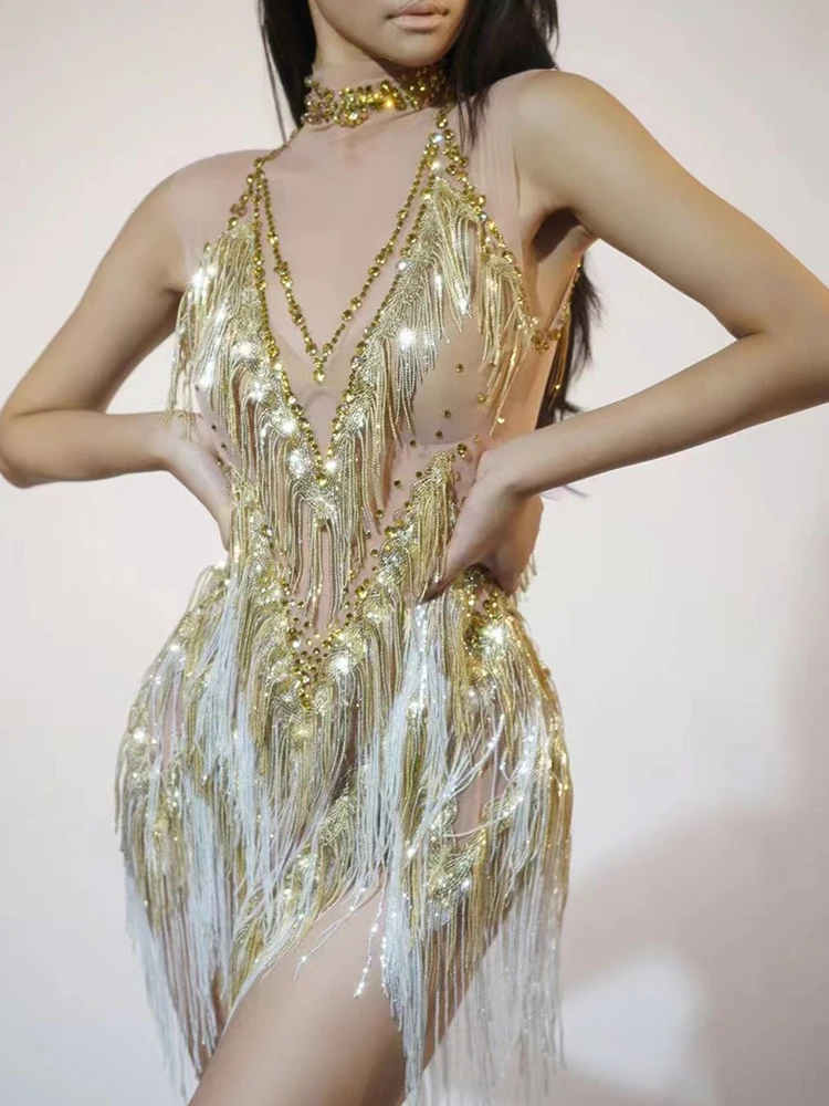 Высококачественный сексуальный эластичный комбинезон с кисточками горячим