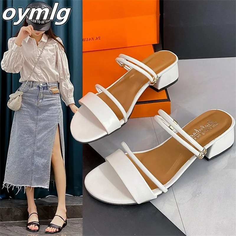 

Sandals women's 2022 summer new outer wear fashion middle heel two wear open toe thick heel sandals women's shoes wholesale