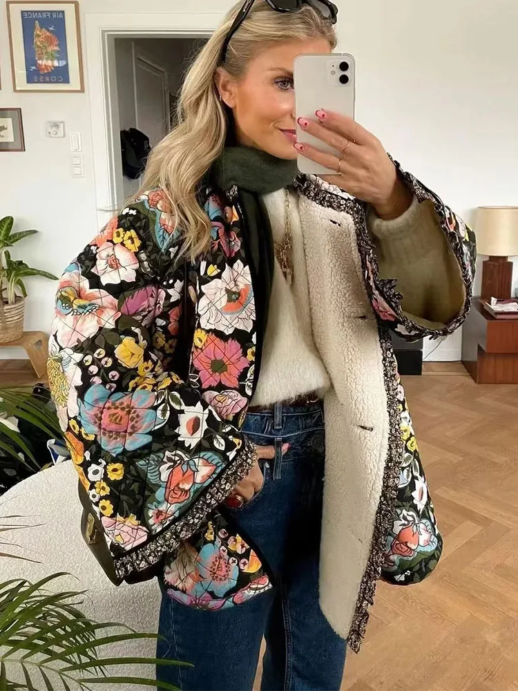 

Куртка хлопковая с цветочным принтом, на осень/зиму