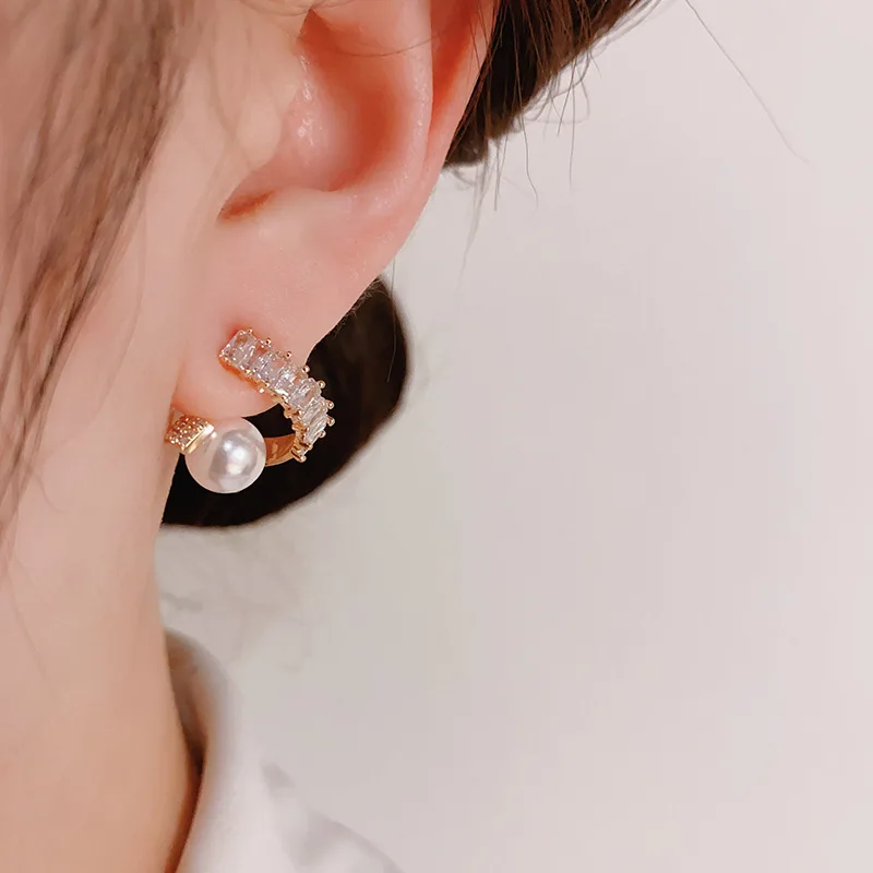 

Fashion Geometric Pearl Stud Earrings For Women High Quality Copper 14K Gold Plated Zircon Earring Original Wedding Jewelry 2023