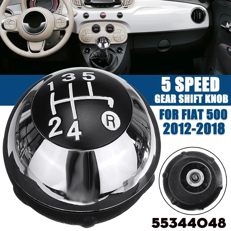 

5 Speed Car Gear Shift Knob Lever Shifter Stick Handball For Fiat 500 2012-2018 55344048 Manual Ball Head Adapter Auto Parts