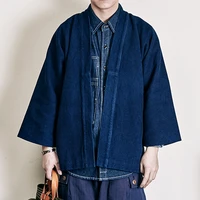 indigo jacket men vintage kendo suit heavy weight cotton blue dyed jacket male loose casual cardigan coat autumn mens clothing