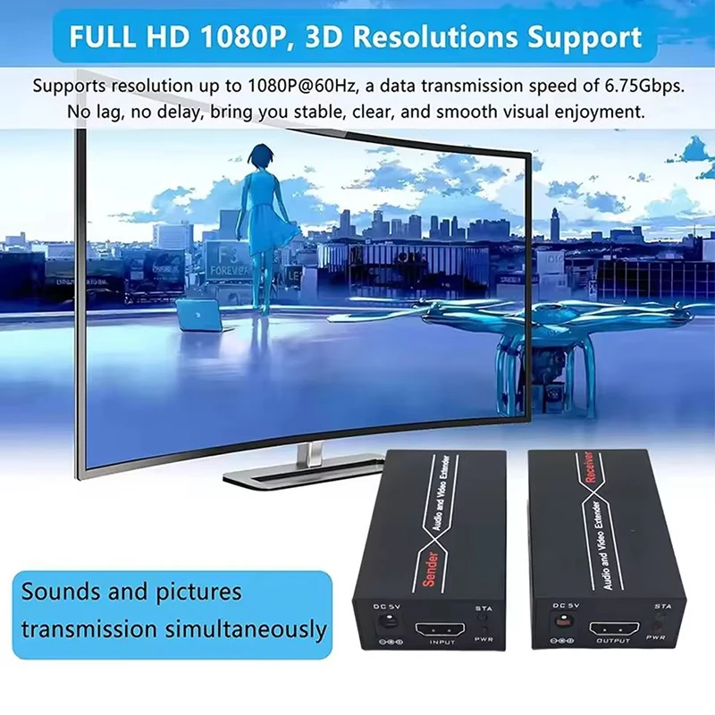 Фото 1080P 60 м HD-удлинитель HD-повторитель через Cat 6 Cat 7 Ethernet-кабели с функцией EDIID Передатчик Rj45 TX/RX Удлинитель HDTV №3
