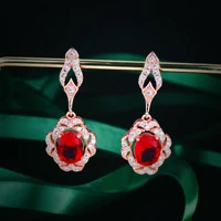 origin 14k rose gold earring red ruby jewelry gemstone for women geometric rose gold drop earrings aros mujer oreja orecchini