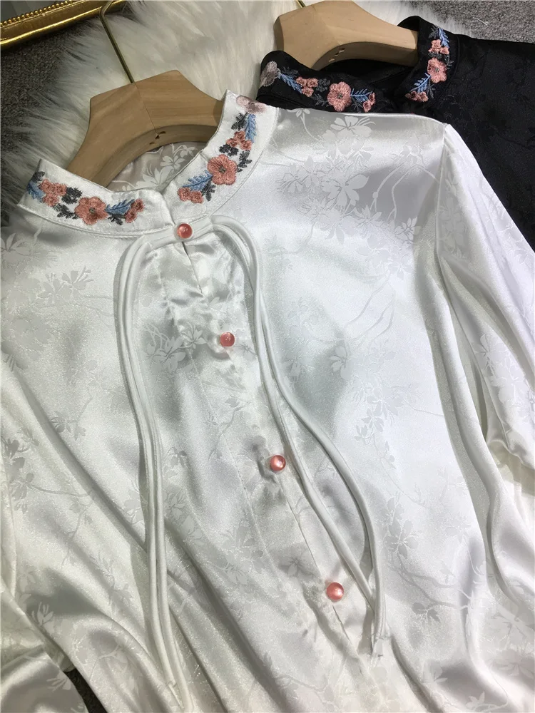 Блузка женская с длинным рукавом и воротником-стойкой в китайском стиле