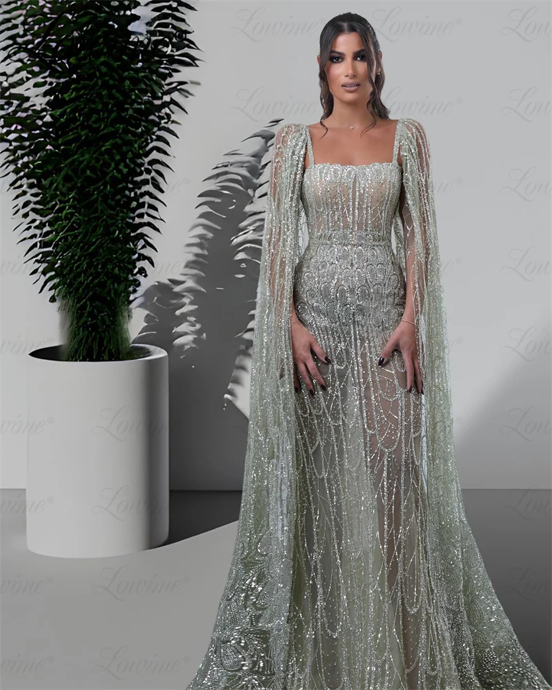 Тяжелые арабские вечерние платья с бусинами и рукавами-накидками изготовленные