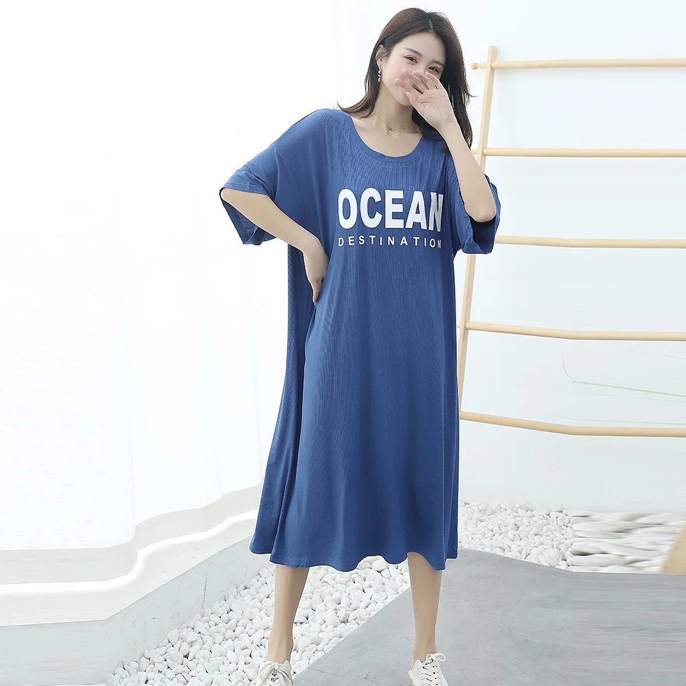 Night Dress Women Sleepwear Plus Size Loose Letter Print Summer Dress Home Wear Casual Half Sleeve Nightdress Round Neck