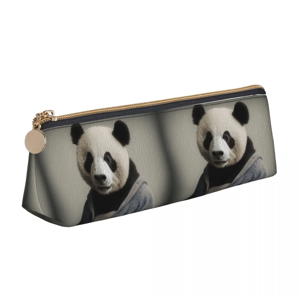 

Panda Triangle Pencil Case Amazing Portraits High Detail Girls Boys Back to School Zipper Pencil Box Retro Leather Pen Bag