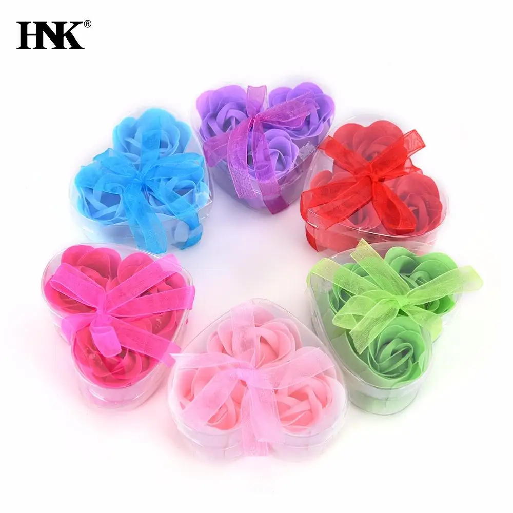 3pcs/pack Flower Soap Rose Soap Heart Scented Bath Body Petal Rose Flower Soap Case Wedding Decoration Gift Festival Box