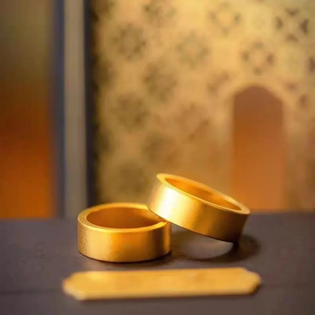 Кольцо с плоским дном в старинном стиле 9999 однотонное Золотое кольцо для пар