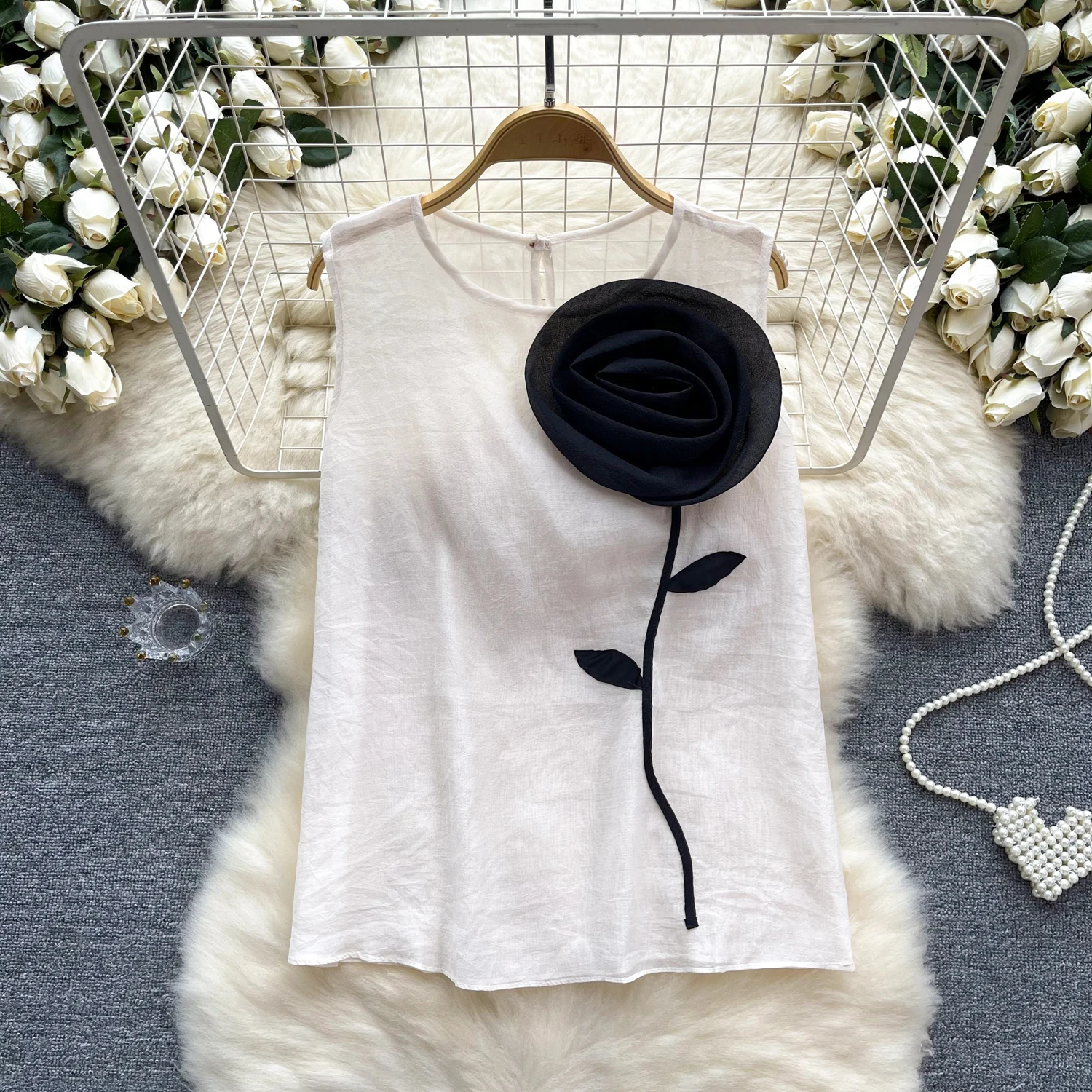 Женская шифоновая блузка без рукавов в стиле ретро