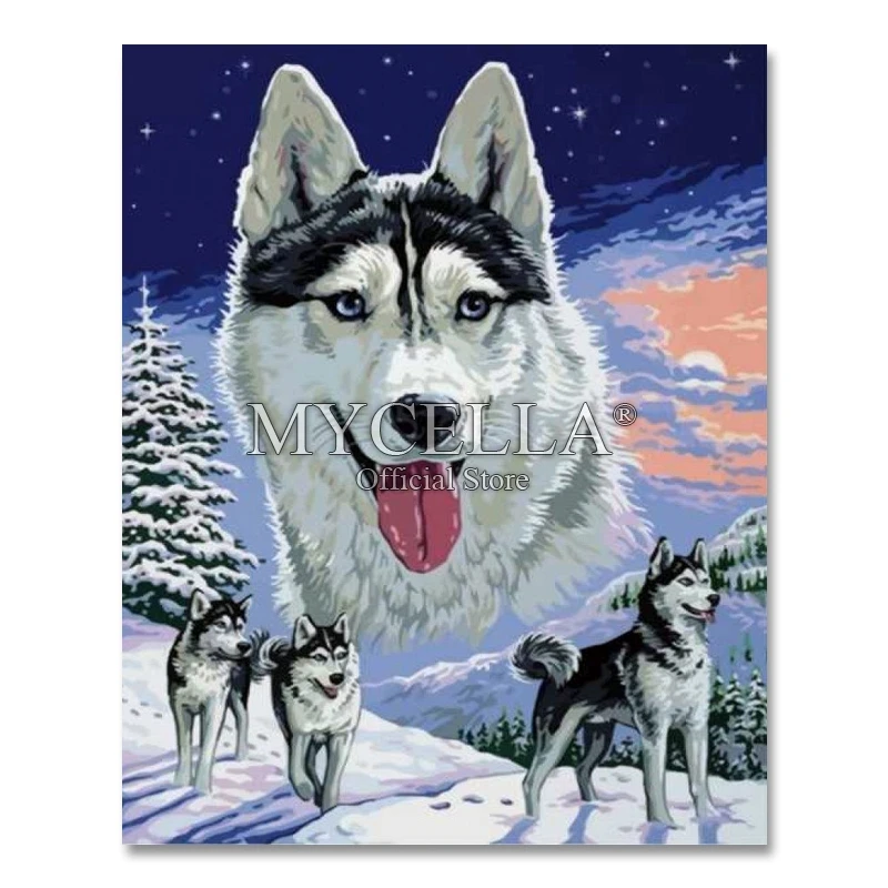 

Animal Wolf Dog 5d Diy Diamond Painting by numbers Cross Stitch Full Embroidery Mosaic pintura de diamante Christmas Gift 메종키츠네