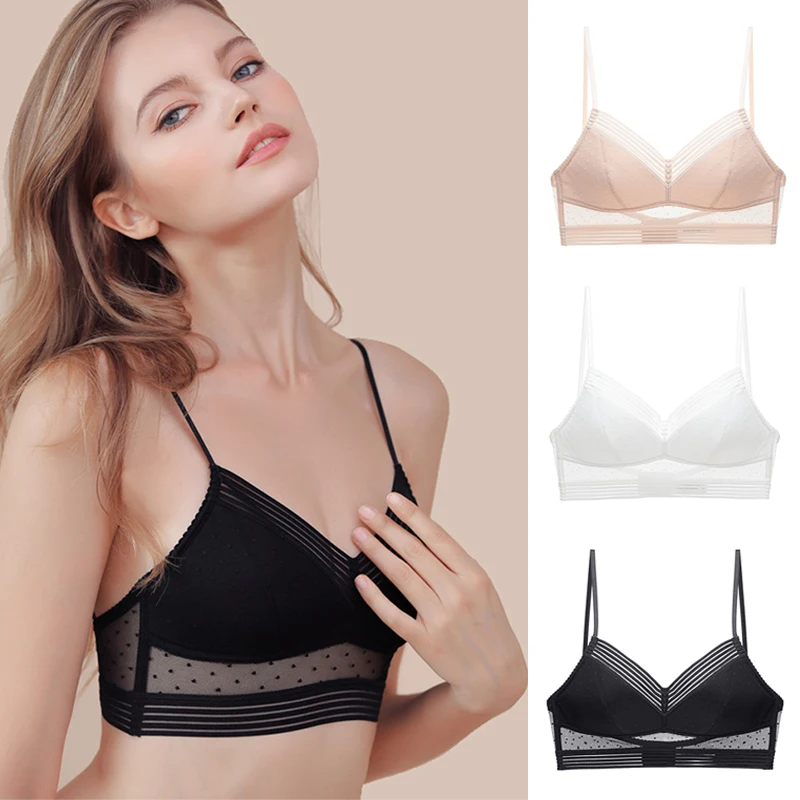 

Sexy Backless Strapless Bra Push Up Bras for Women Thin Lace Bralette Dots Mesh Lingerie Brassiere Low Back Underwear Crop Top