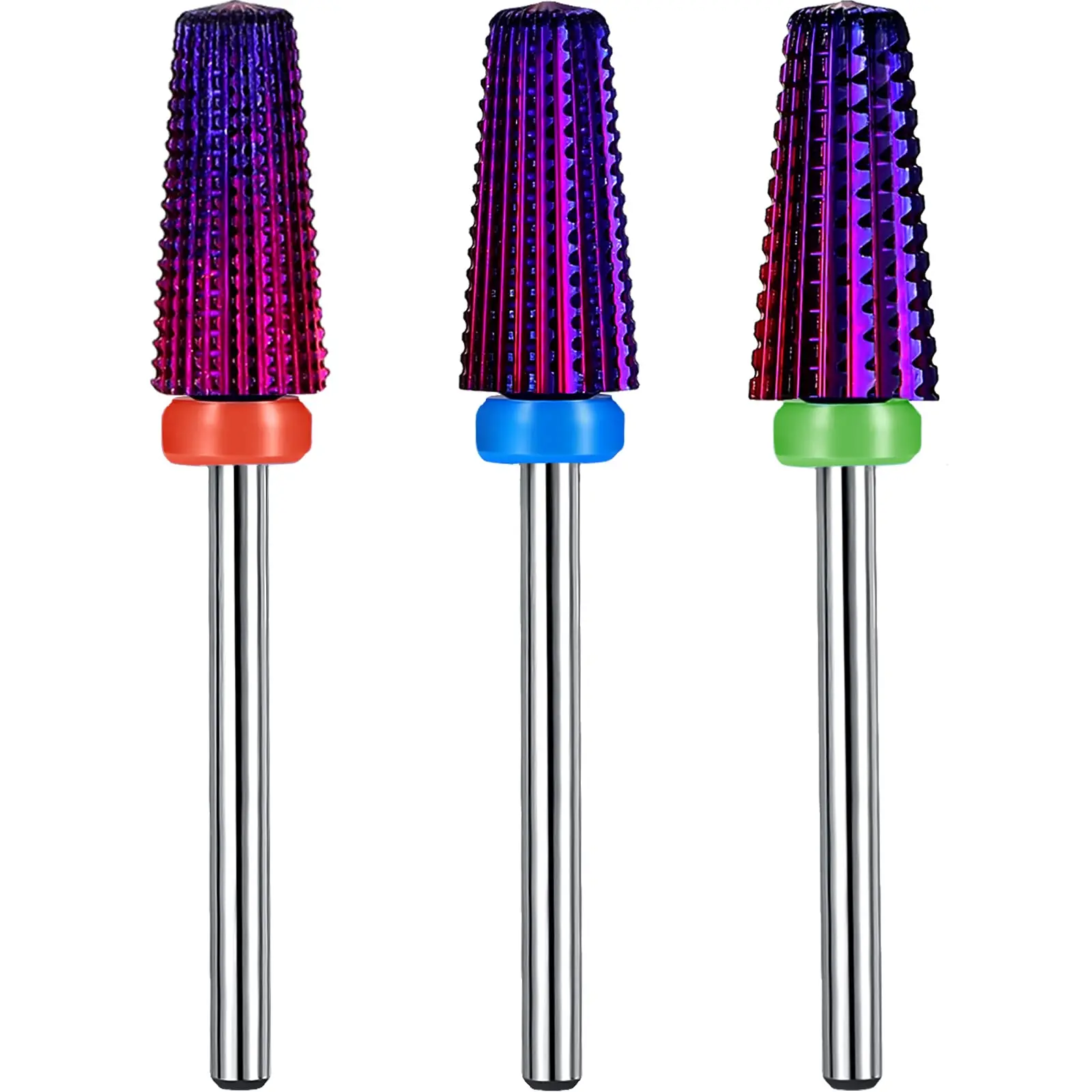 

3/32 Nail Drill Bits, 5 in 1 Multi-function Tapered Shape Straight Nail Drill Tungsten Steel Bits for Cuticle Remover Purple