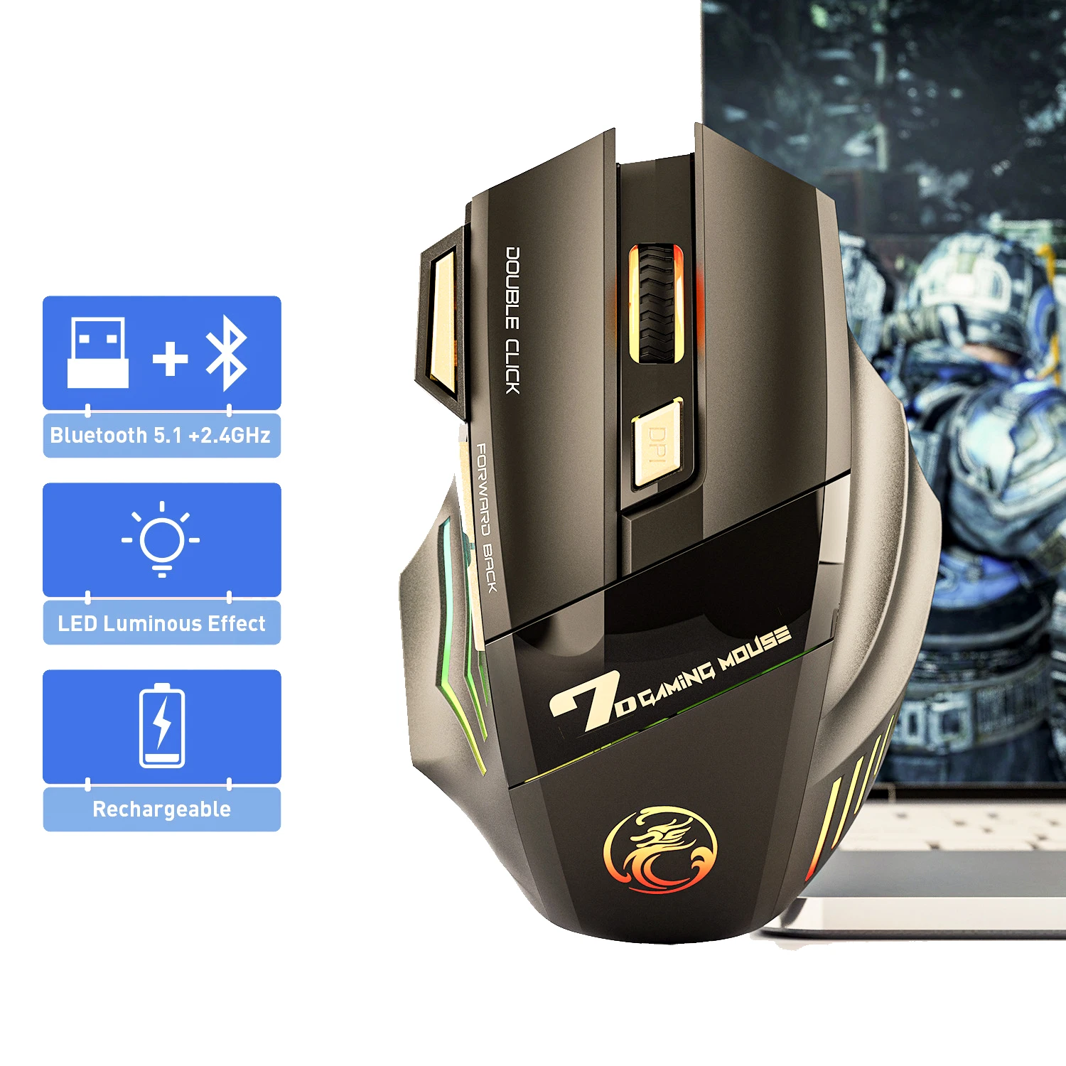 

2022 Wireless 2.4 GHz Ergonomic Mice Mouse 1600 DPI USB Receiver Optical Bluetooth-Compatible 3.0 5.0 Computer Gaming Mute Mouse