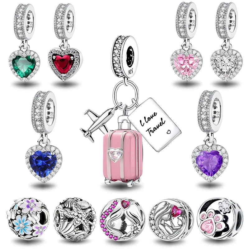 Чемодан из стерлингового серебра 925 пробы животные сердце бусина защитная