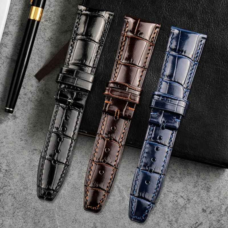 

20mm 22mm Italian Cowhide Watch Strap Needle Folding Buckle Clasp Leather Watchband Suitable for IWC PORTUGIESER Series Watch
