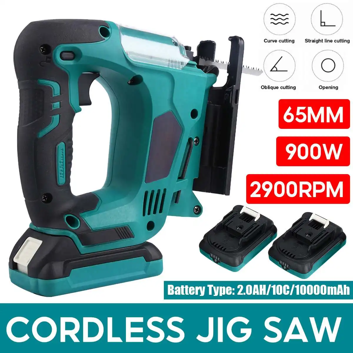 

Drillpro 2900RPM 900W 65mm Cordless Electric Jig Saw Rechargeable with 2 Batteries Metal Woodworking for Makita 18V Battery