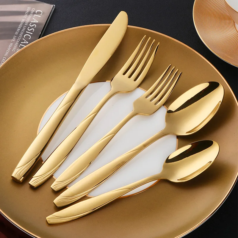 

5-40PCS Buy Go European Gold Dinnerware 304 Stainless Steel Western Cutlery Fork Knife Spoon Kitchen Food Tableware Dinner Set