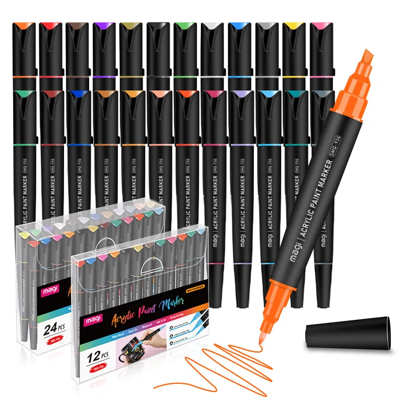 

Acrylic Paint Pens 12/24 Colors Acrylic Paint Markers Pens with Fine Tip Medium Tip(0.7mm-5mm), Paint Pen for DIY Craft Making
