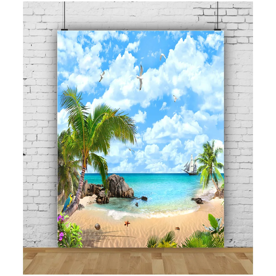 

SHUOZHIKE Sandy Beach Holiday Summer Sun Photography Backdrop Prop Coconut Tree Landscape Window Photo Studio Background JK-25