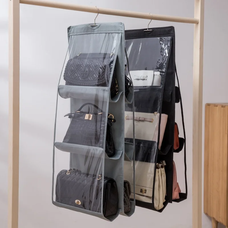 

6Pocket Hanging Handbag Organizer for Wardrobe Closet with Hanger Pouch Transparent Storage Bag Door Wall Clear Sundry Shoe Bag